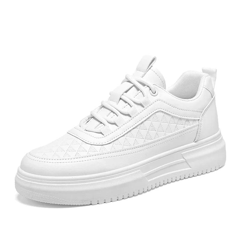 

Модные мужские белые кроссовки на платформе со шнуровкой, мужские кожаные повседневные туфли, легкие дышащие мужские повседневные кроссовки 44