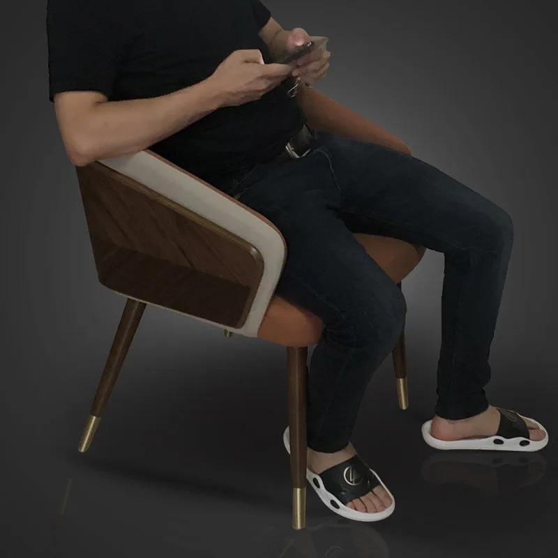 Modern Leisure Dining Chairs Simple Creative Ins Home Furniture Nordic Restaurant Solid Wood Chair Leather Art Backrest Stool