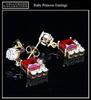 Ruby Red 18K Princess Cut CZ Dangle Hollywood Celebrity Jewelry Earrings, Gold, Diamond, Earrings, 18KGP,