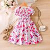 Girls' Waisted Cartoon Dinosaur Print Dress Summer Fashion Dress for Children