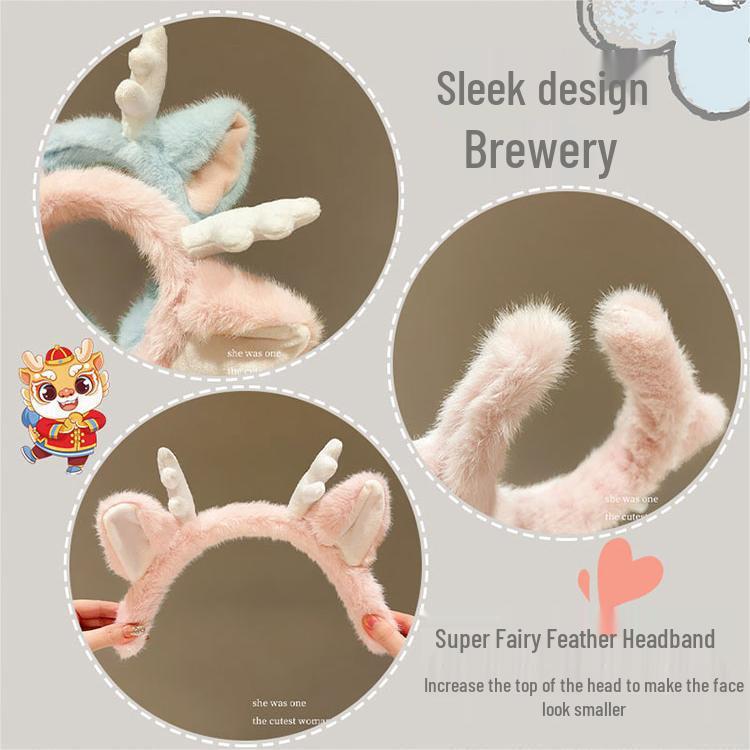 Adorable Dragon Horns Face Washing Cartoon Plush Headband for Women - 2024 Edition