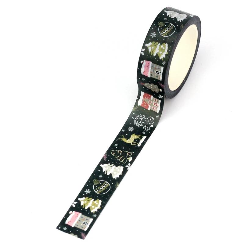 NEW 1X 10M Decor Christmas Houses Washi Tape Set for Scrapbooking Adhesive Masking Tape Cute Journaling Kawaii Papelaria