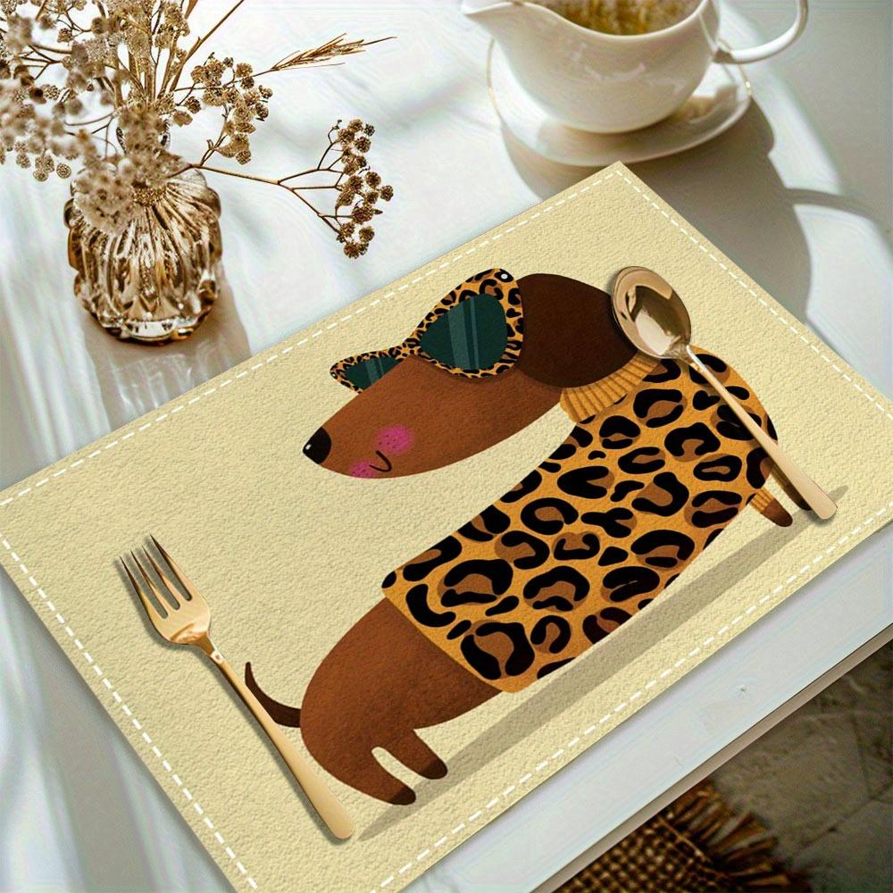 1set/8pc/4pcs/6pcs Cartoon Dachshund Placemat Set Cute Dog Print Table Mats Kids Dining Room Home Decor
