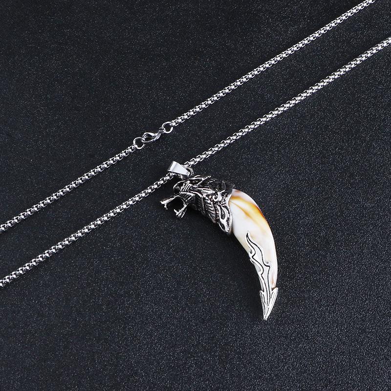 Men's Wolf Tooth Pendant Necklace - Hip Hop Student Style, Retro Long Sweater Chain Accessory