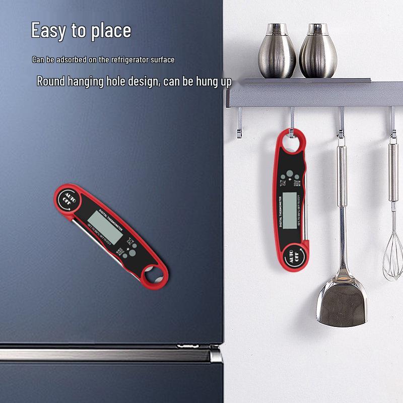 Hochpräzises digitales Fleischthermometer mit Temperatur- und Feuchtigkeitssensor, klappbare Sonde, hitzebeständig für Küche & Haushalt