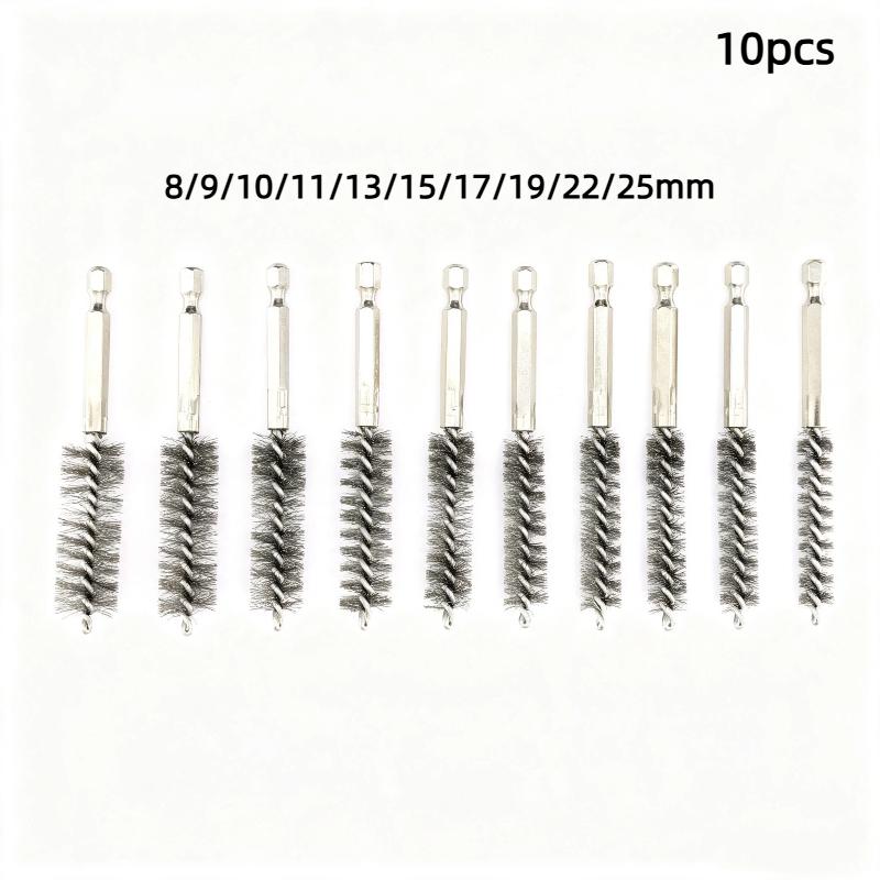6/8/10/12/14Pcs 8-19Mm Stainless Steel Pipe Cleaning Brush 1/4 Hexagonal Wire Brush For Electric Drill Cleaning Tool