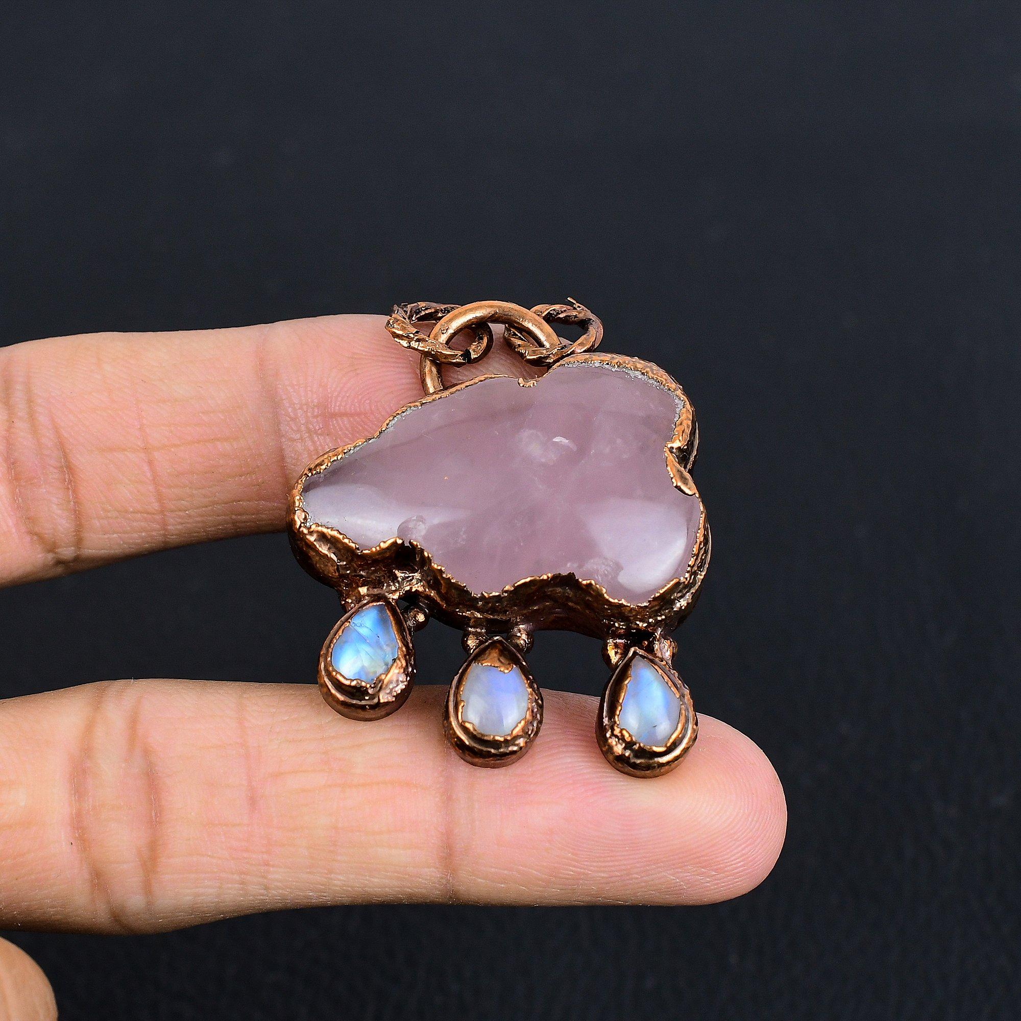 

Rose Quartz Jewelry, Copper Electroformed Pendant Handmade Gemstone Jewelry, Gifts For Wife Brand New Pendant 2.55 Inches