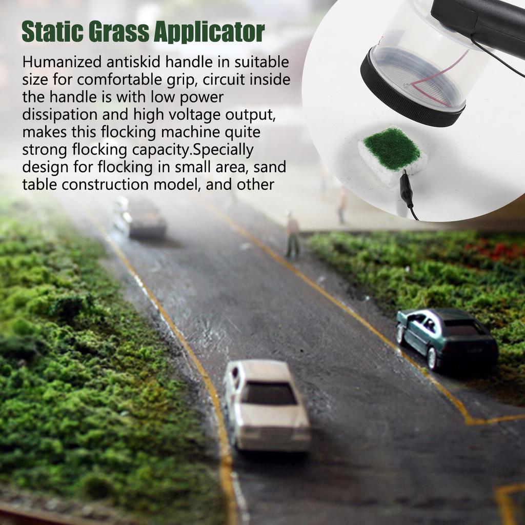 Miniaturowy aplikator do statycznego kłaczkowania trawy z antypoślizgową rączką ABS i 4 kolorami proszków trawiastych do samodzielnego wykonania