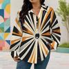 Women Plus Size Abstract Geometric Printed Collared Neck Long Sleeve Button Front Curved Hem Shirt