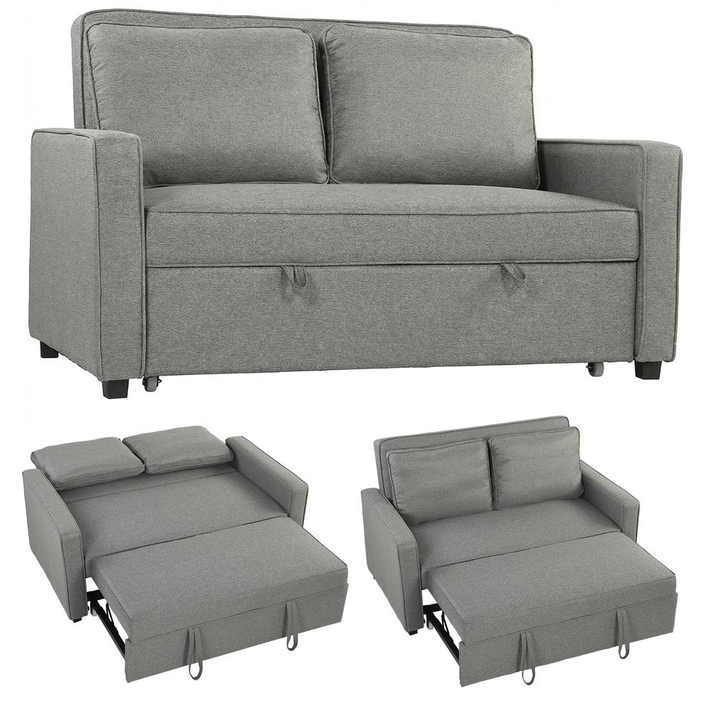 Double Sofa Bed Click Clack Sofa Bed Pull Out Bed with Adjustable Backrest for Living Room and Bedroom Grey