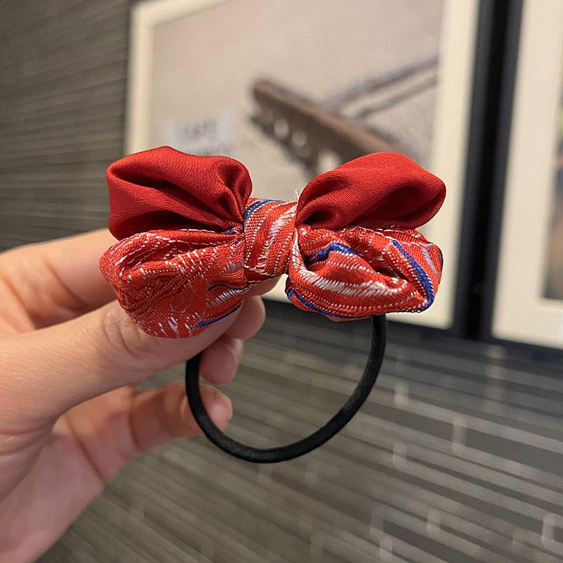 Children's Chinese New Year Red Embroidered Bow Hair Clip & Ties for Hanfu Style