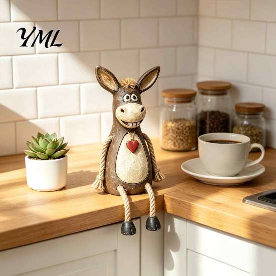 Unique Housewarming Gift Donkey Shelf Sitter Resin Figurine, Dangling Leg Farm Animal Statue, Rustic Stable Craft Ornament Country Table Edge