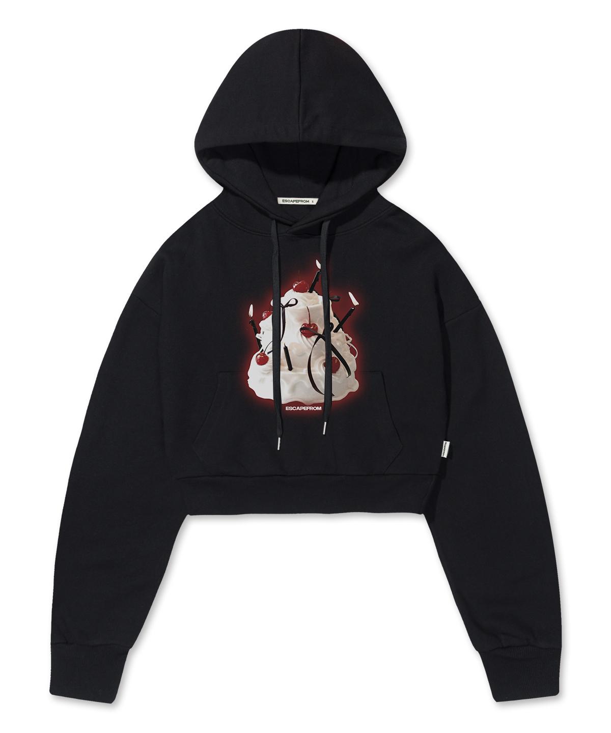 Escape From Birthday Cake Print Crop Hoodie Black Free