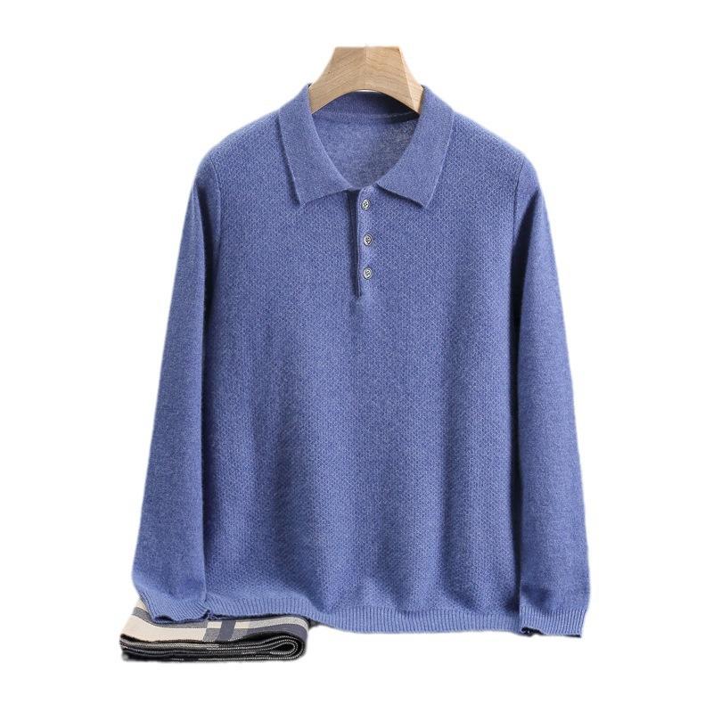 High-End Light Luxury Fashion Cashmere Sweater Men'S Polo Collar Warm Jacquard Fashion Business Soft Waxy Sweater