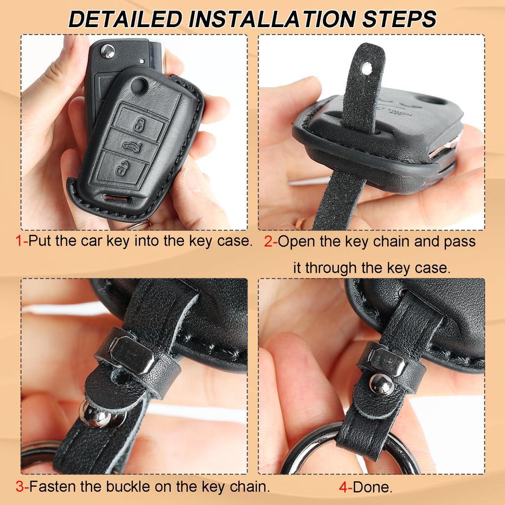 3 Button Genuine Leather Key Ring Case Cover Shell Holder Protect For Volkswagen Golf 7 2015-20  Skoda Fabia 2014-20 Seat Leon