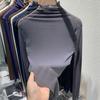Top da Donna a Collo Alto in Pizzo a Rete con Maniche Lunghe - Bordo a Orecchio di Legno, Strato Base Trasparente per l'Inizio della Primavera