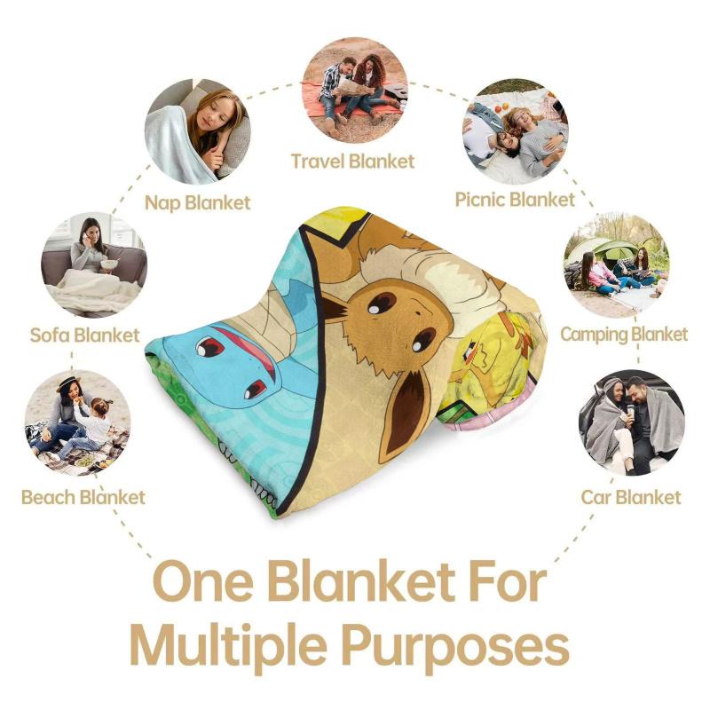 Pikachu Eevee Flannel Blanket Soft Warm Plush Throw for Sofa Bed Cover Nap Cape Camping Travel Cozy Home Decor Pokémon Fans Gift