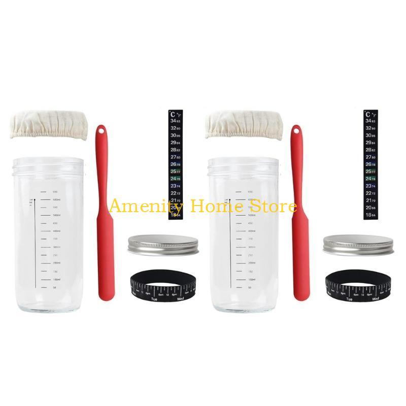 F26C Sourdough Starter Glass Jar Set Sourdough Starter Container with Thermometer Baking Accessories Perfect for Bread Making
