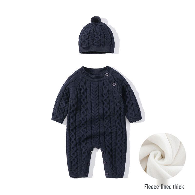 Wool Knitted Baby Onesie with Fleece Lining - Winter Crawling Suit for 100-Day or First Birthday