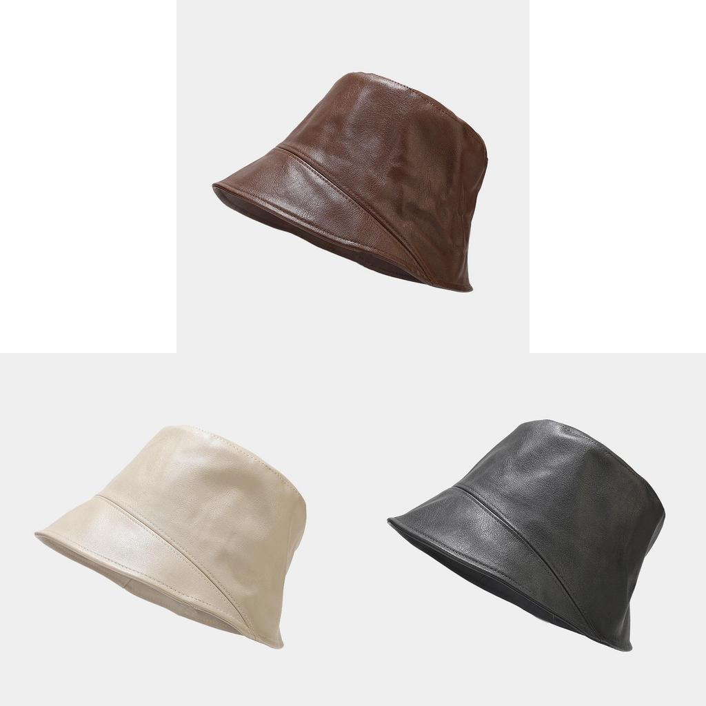 Japanse Minimalistische Design PU Leer Emmerhoed Met Zonneklep Waterbestendig Voor Herfst