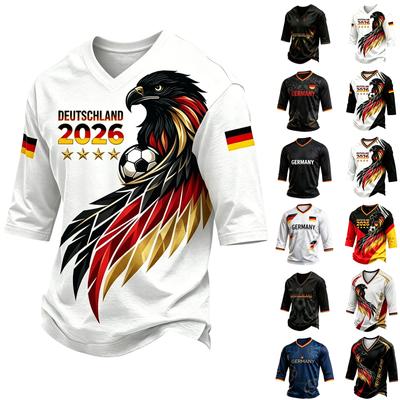 Men's Casual V Neck T Shirt Three Quarter Sleeve Top Soccer Inspired Graphic Print Lightweight Comfortable Fit