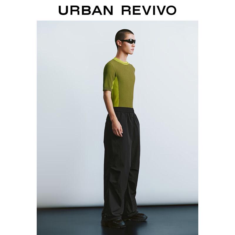 UR Men's 2024 Autumn Color-Blocked Textured Short-Sleeve Knit Shirt