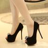 Only Do Black 12CM Stiletto Fish Mouth Single Shoes Waterproof Platform High Heels Women