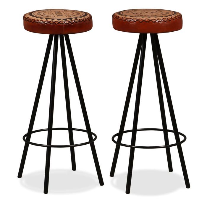 Tabourets de bar - VIDAXL - Cuir véritable - Marron et noir