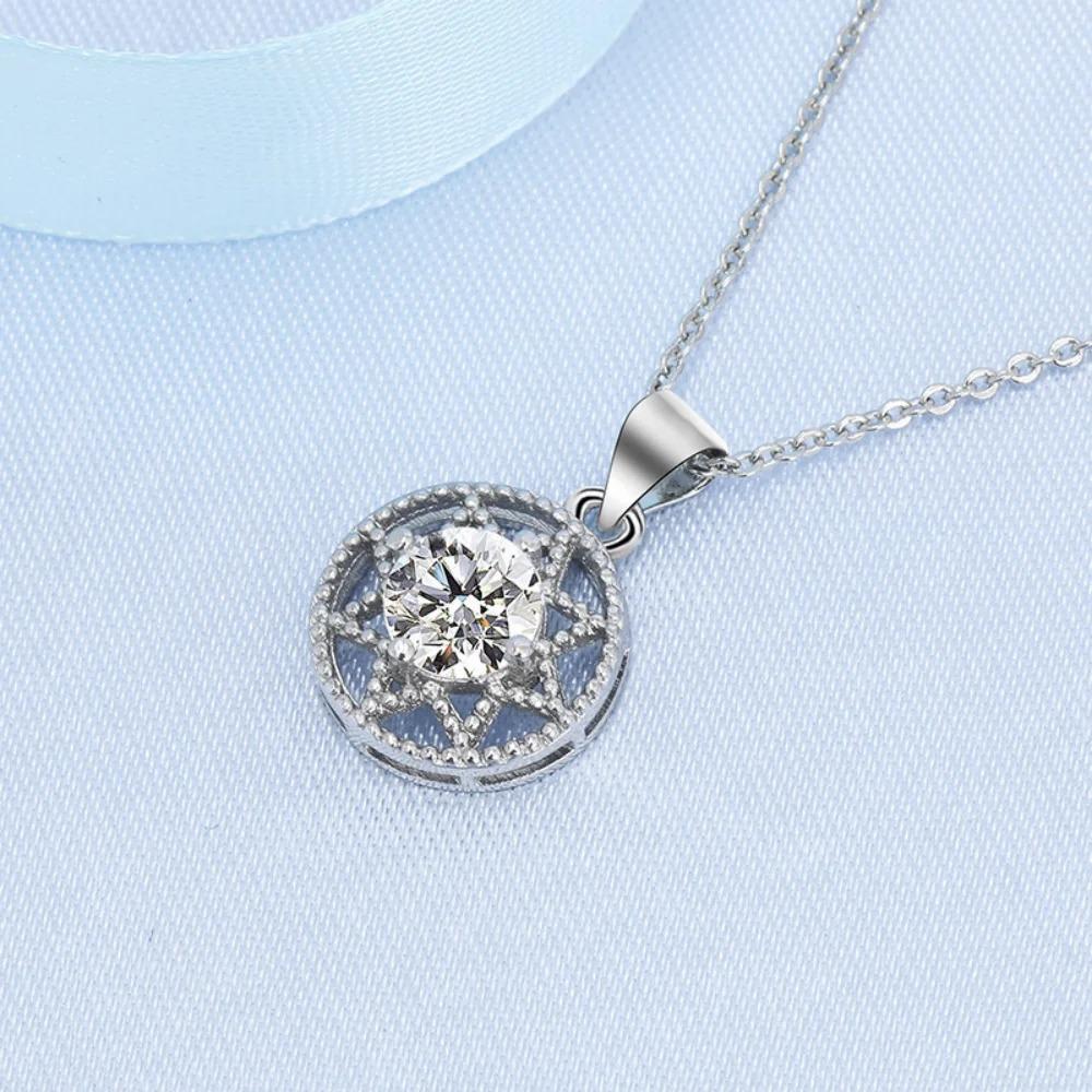 925 Sterling Silver Octagonal Round Pendant Sparkling Zircon Women's Necklace Birthday Party Gift Jewelry Accessories