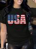 Women'S Casual T-Shirt With USA Flag Design - Short Sleeve Crew Neck