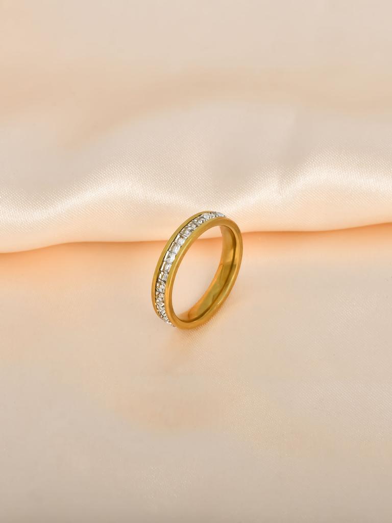 European and American gold three-ring ring, titanium steel matte diamond-inlaid plain ring light luxury bracelet