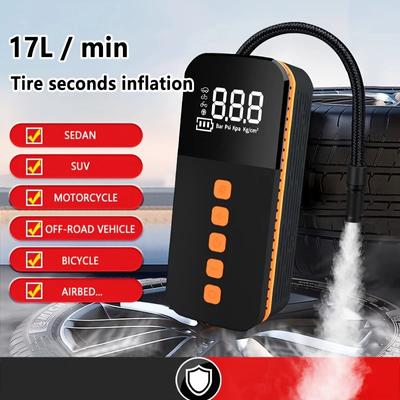 Auto-Luftkompressor mit digitalem Manometer, Taschenlampe und Handy-Ladegerät, für Motorrad, Fahrrad und Bälle, 3000mAh