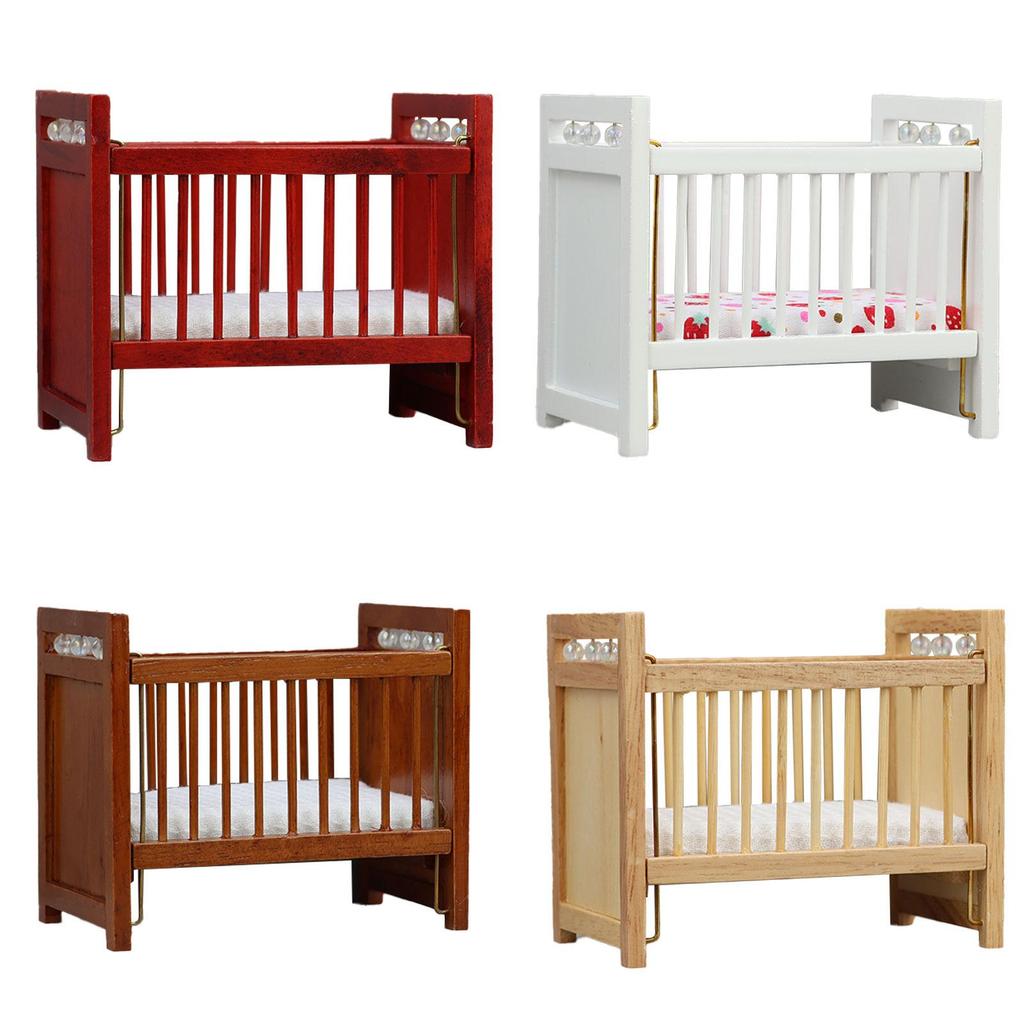 Dollhouse Miniature Furniture Set For Kids Room With Wooden Bed And Mattress