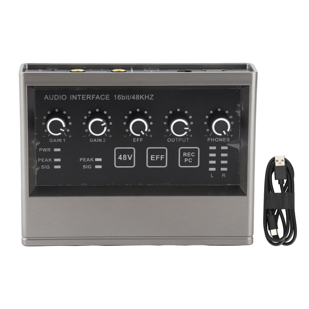 48V Live Sound Card with DSP Reverb Sound Card Mixer for Computer Smartphone Singing Instrument Live Broadcast