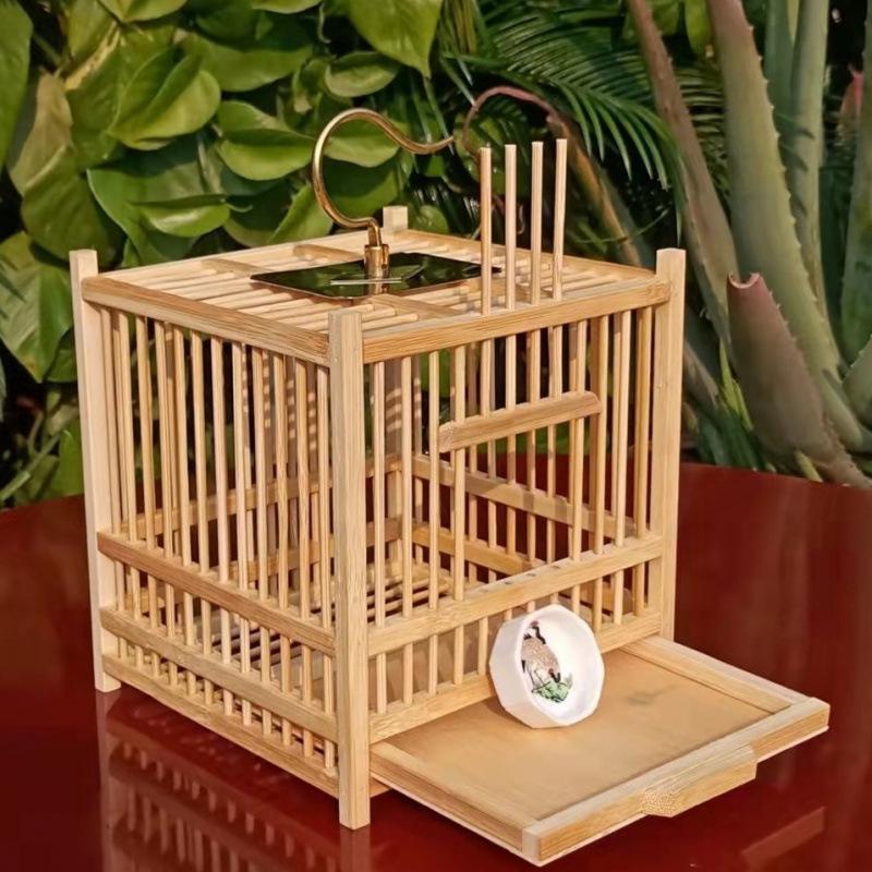 Exquisite Large Bamboo Grasshopper Cage with Free Accessories and Shipping, Damage Included
