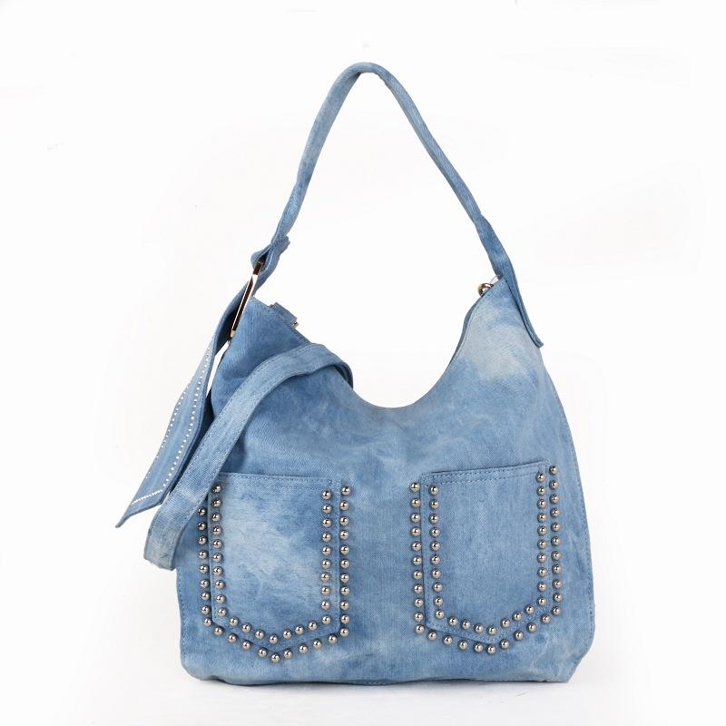 Taschen Damen Nieten Jeanstaschen Große Kapazität Umhängetaschen Leinwand Tragbare Schulter Beuteltaschen Tragetaschen