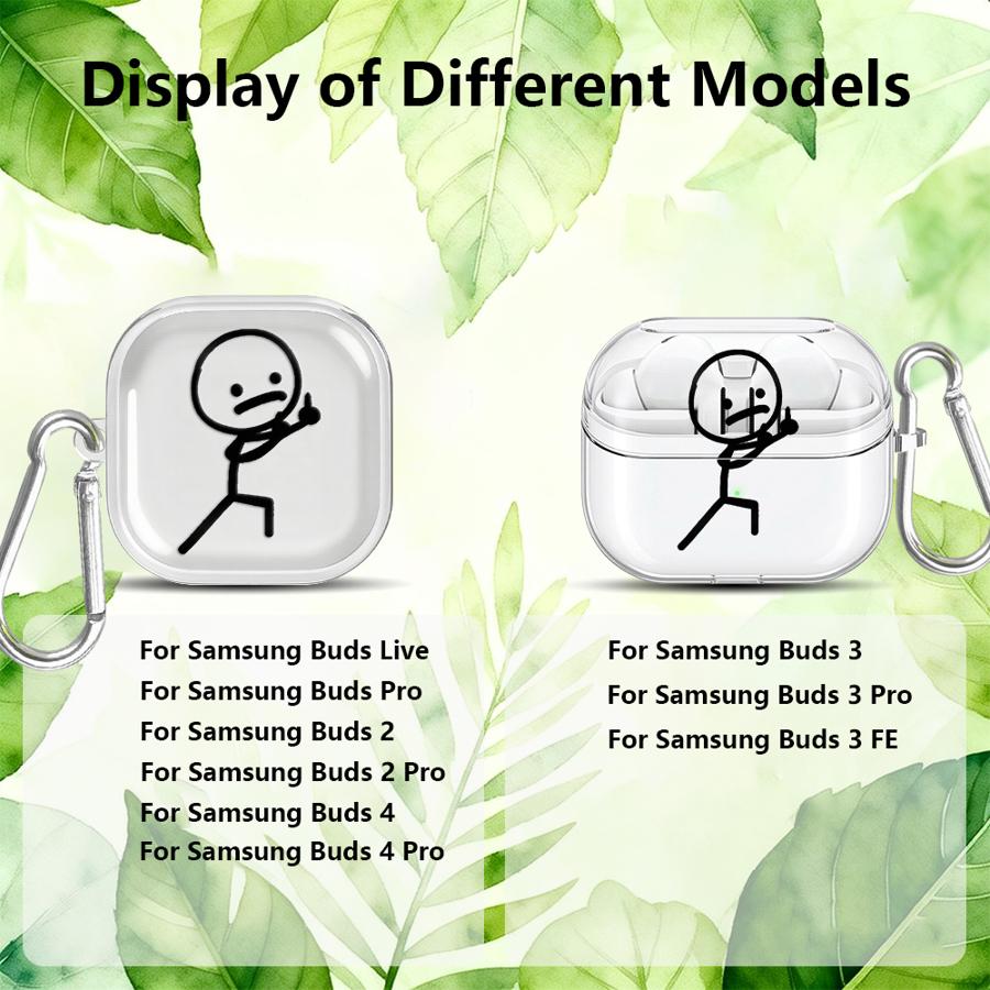 Abstract Stick Figure Clear Earphone Cases Cover With Hook Case For Samsung Galaxy Buds 3Pro 4 Pro 3 FE 2Pro Live 2 4Pro