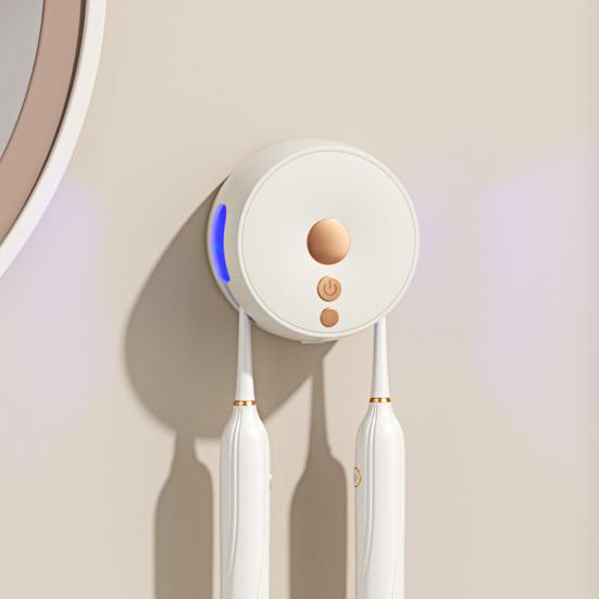 UV Toothbrush Sanitizer 2 Slots USB Rechargeable No Drilling Portable Home Travel Bathroom Wall Mounted Electric Toothbrush Holder Cleaner