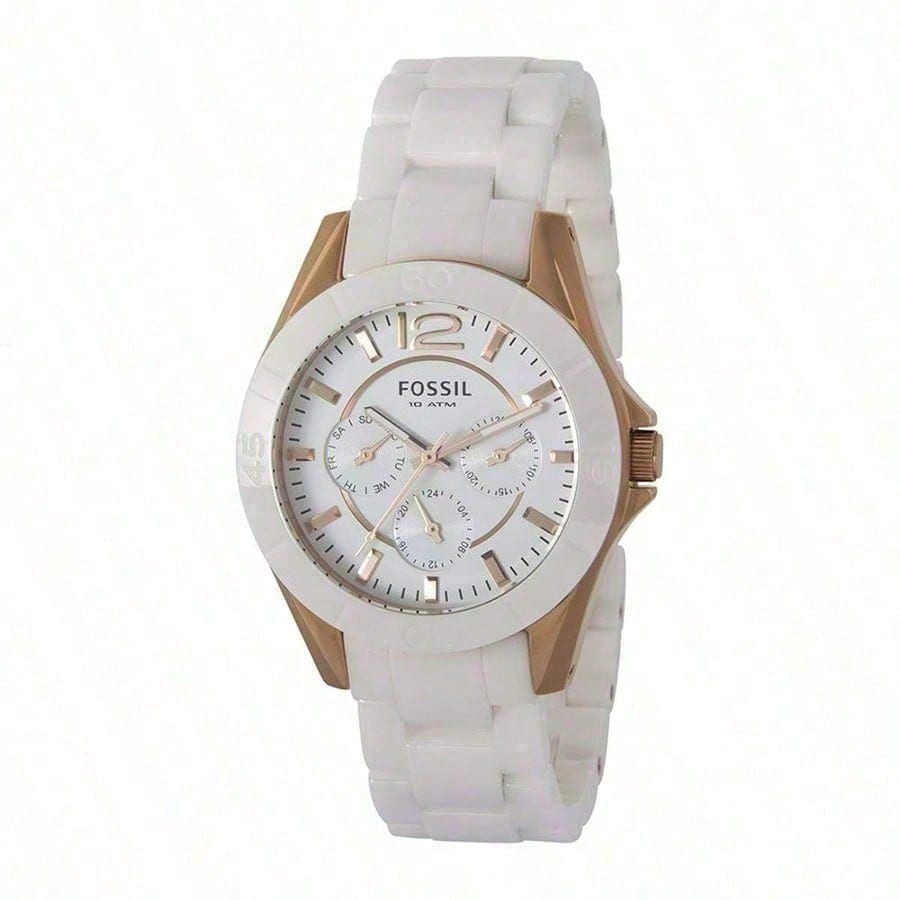 Fossil Orologio da Donna GMT in Ceramica Bianca/Oro Rosa Madreperla CE1006