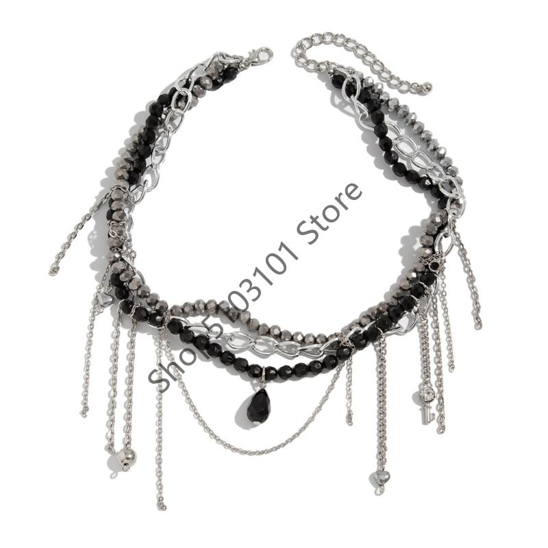 X6HE Sweet Cool Heart Star Moon Tassels Pendant Necklace For Women Fashion Jewelry Collarbone Length Imitation Pearls