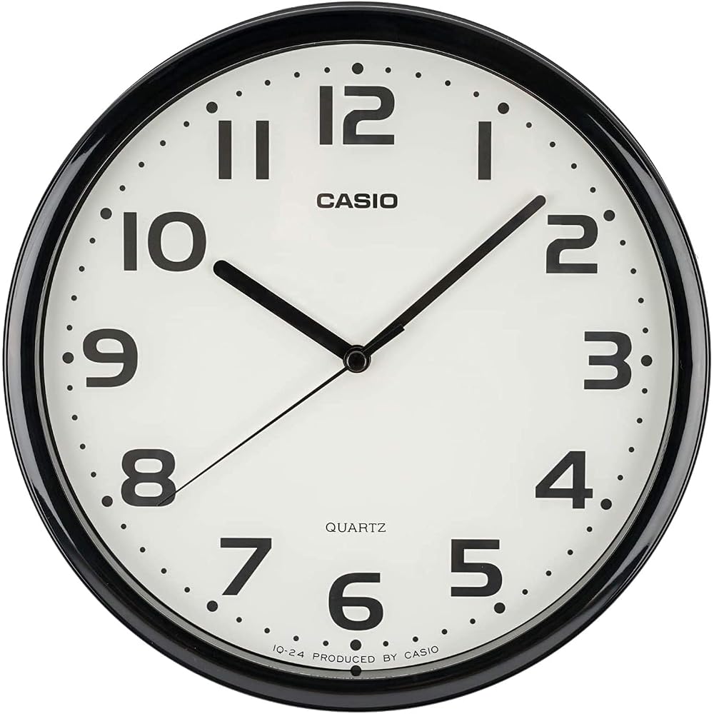 CASIO Wall Clock, Black, Analog, Standard, Step Second Hand, Simple Design, IQ-24-1JF