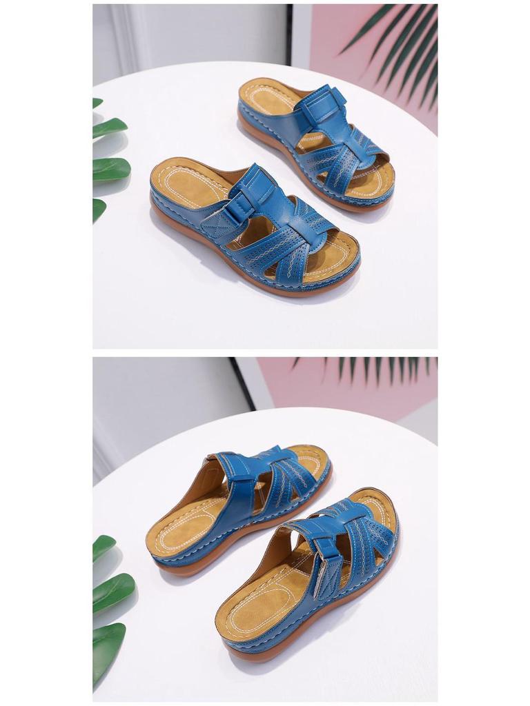 2022 Women's Retro Thick-Soled Sandals - European and American Style, Solid Color, Sizes 43-44