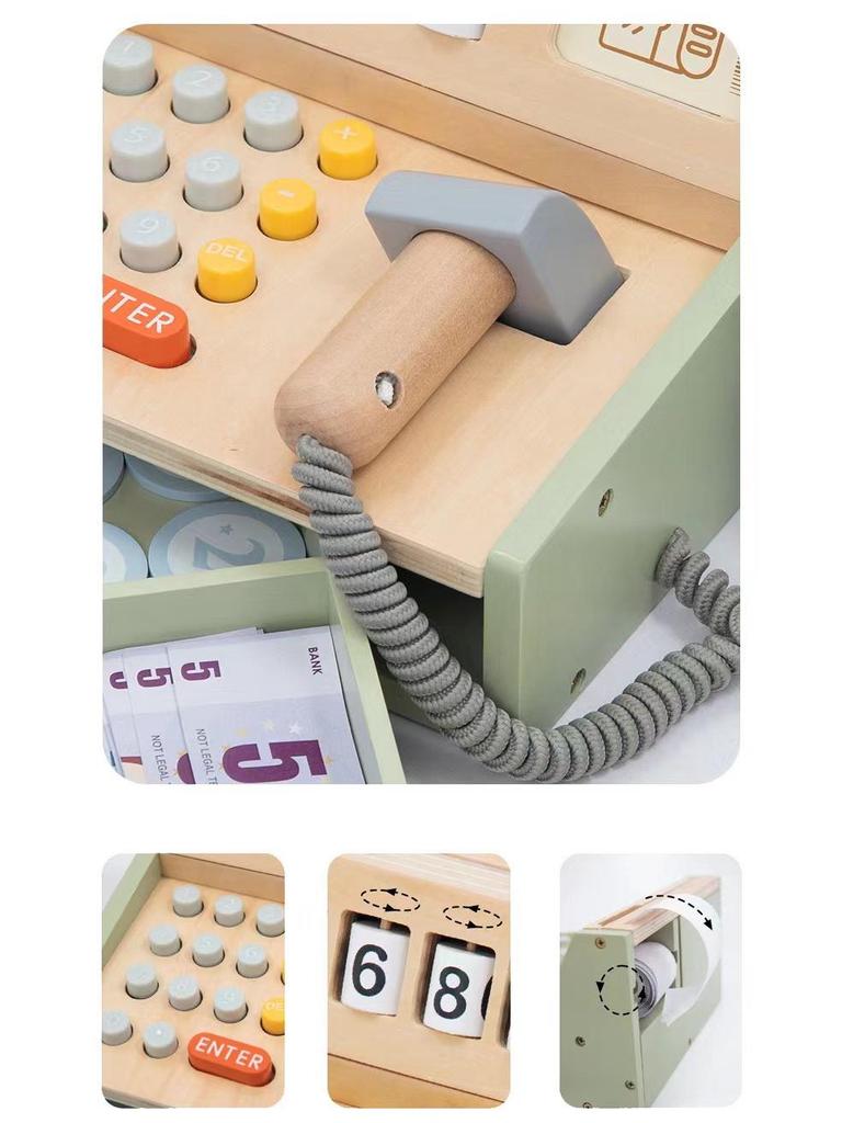 Children's Wooden Cash Register Educational Puzzle Playset