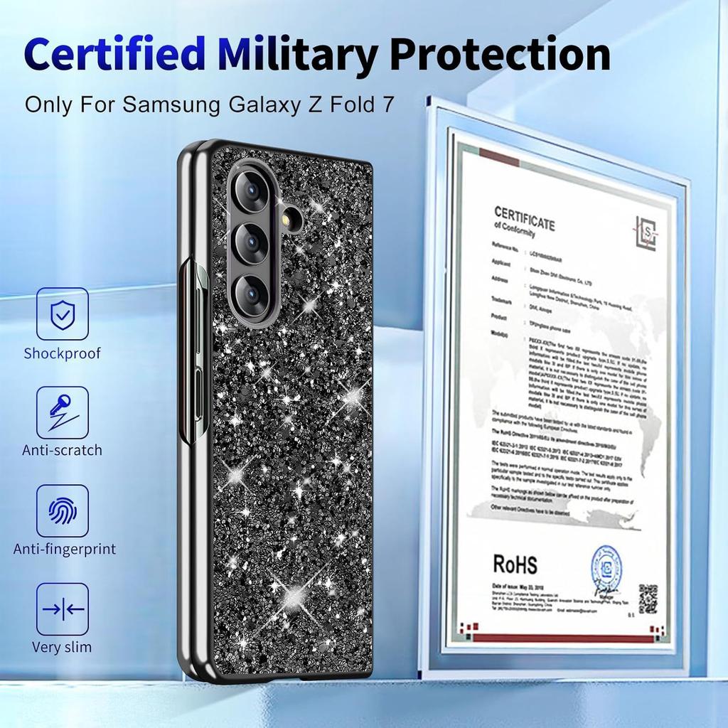 Applicable To Samsung ZFold8Ultra Glitter Sequin Mobile Phone Case Electroplating Anti-drop Flip7 Anti-drop Protective Case