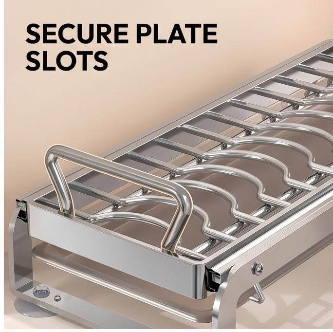 Premium Stainless Steel Pull Out Dish Rack Kitchen Cabinet Drawer Bowl Plate Drying Multi Size Storage Organizer