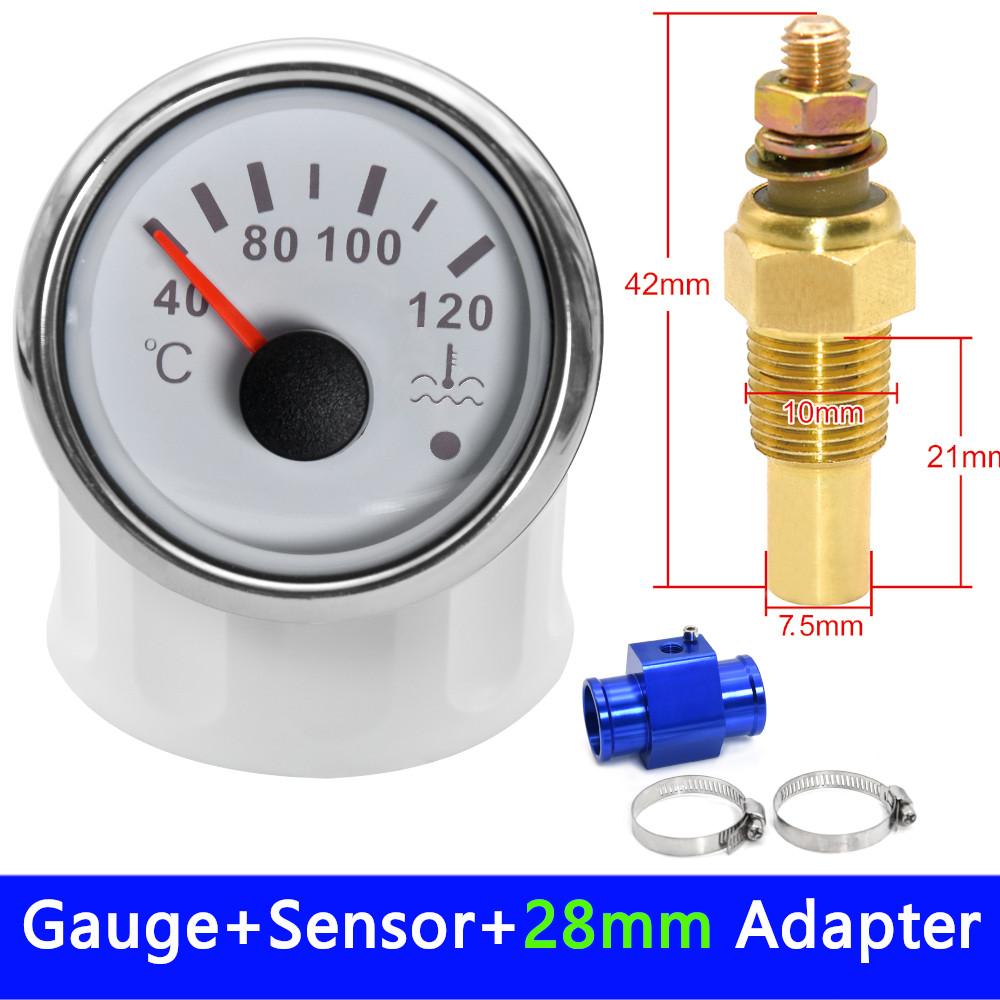 HD 52mm Water Temp Meter With Alarm Funtions 40-120℃ Water Temp Meter Indicator + Coolant Temperature Sensors Adapter 12V/24V