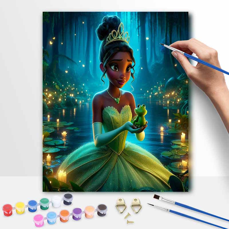 Disney Tiana Frog DIY Painting Kit Classic Style Home Decor Craft Gift Idea Art Paint by Numbers Set Relaxing Wall Art Decor Canvas