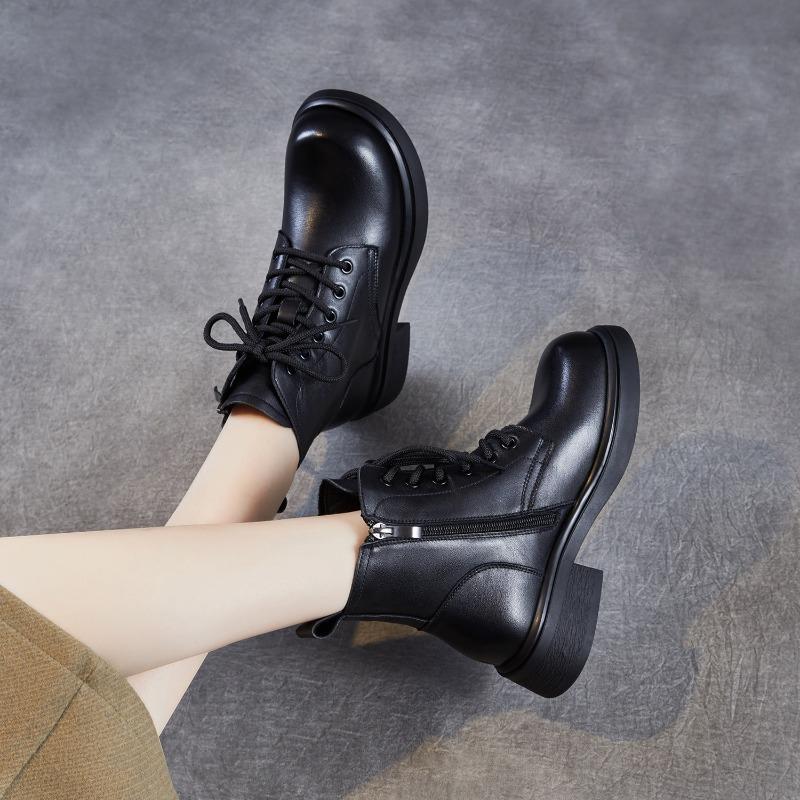 First layer cowhide Martin boots women's autumn and winter new British retro leather thick-soled commuter short boots single leather boots
