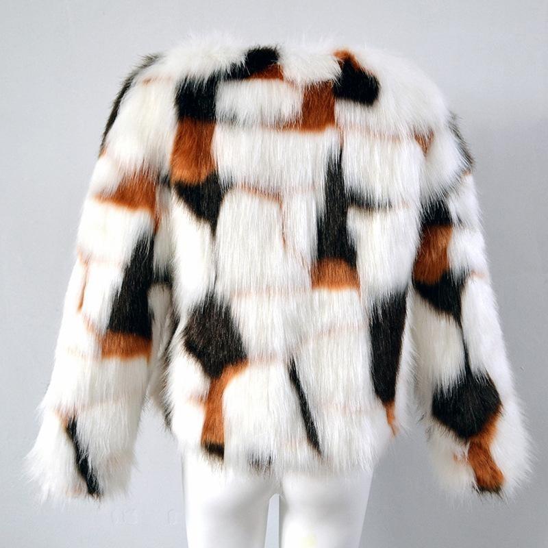 Imitationsfelljacke lässig Herbst und Winter neu Ganzleder-Imitation Fuchsfell Rundhalsausschnitt kurze Jacke trendig große Größe