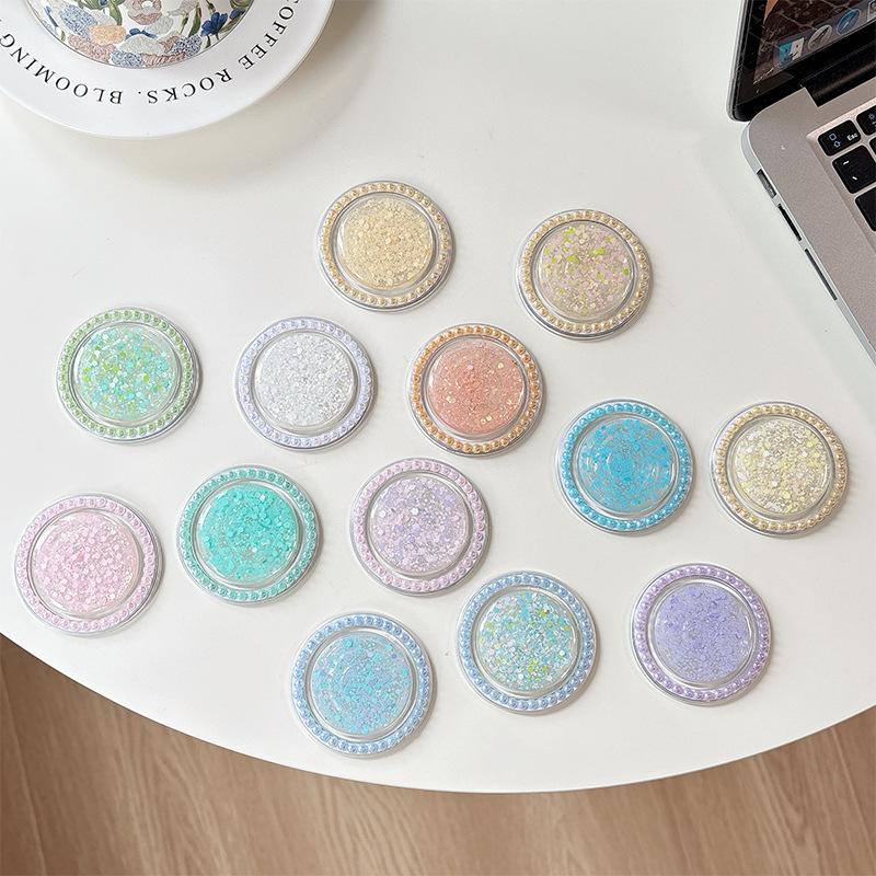 Creative Solid Color Epoxy Pearl Sequin Glitter Mobile Phone Airbag Holder Magnetic Desktop Support Lazy Ring